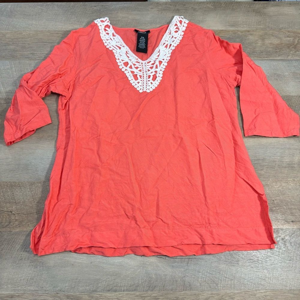 Premise Coral Lace Trim Women's Top 3/4 Sleeves Size Medium